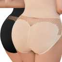 Tummy Control High Waist Shapewear Underwear Mesh Hollow Out Shaping Briefs Body Shaper Panties for Women (Large, Black+beige)