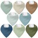 Muslin Baby Bibs 8 Pack, Baby Bandana Drool Bib for Drooling and Teething, 100% Cotton Soft Absorbent for Girls Boys Fresh Hues
