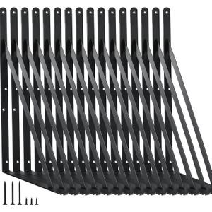 16 Pack L14 x H 10" Black Heavy Duty Shelf Brackets with Screws Metal Shelf Brackets Shelf Support Angle Brackets for Shelves L Brackets Heavy Duty Floating Shelf