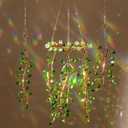 3 Pcs Crystal Suncatchers for Window Boho Decor Plant Sun Catchers Green Plants Artificial Hanging Wind Chime Sun Catchers with Chain Making Rainbow Indoor Outdoor Decor Plant Lover Gift