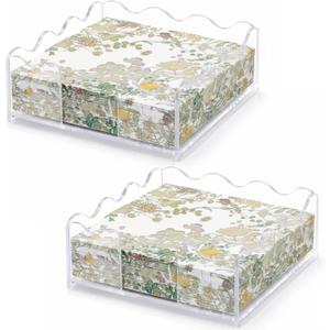 Kathfly 2 Pack Scalloped Clear Acrylic Napkin Holder, 7 x 7 x 2.56 Inch Scalloped Tray, Disposable Paper Napkin Holder for Weddings, Bathroom, Kitchen, Dining, Bars, Hotels and Home Decoration
