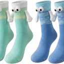 2 Pairs Magnetic Holding Hands Socks for Couples Friends Gifts
