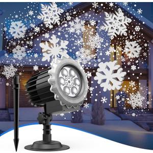 Christmas Snowflake Projector Lights Outdoor (Non-Laser), KAGIWEI 180 Rotating LED Lens Projector with 4 Patterns, IP45 Waterproof Energy-Saving Xmas Outdoor Lights for Holiday Party Decorations