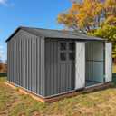 8' x 6' Outdoor Storage Shed, Sturdy Metal Building w/Windows & Lockable Doors for Garden, Backyard, Poolside and Lawn, Grey