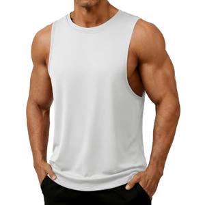 TACVASEN Men's Sleeveless Shirts Tank Tops for Men Gym Quick Dry Workout Muscle Shirt Bodybuilding Summer Running (X-Large, White)