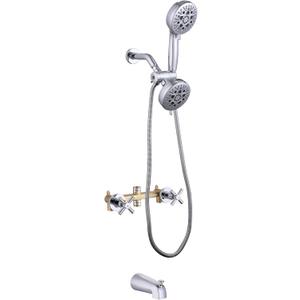 2 Handle Shower Faucet Set with Tub Spout Chrome, 2 Knob Tub and Shower Trim Kit with Rough-in Valve Wall Mounted
