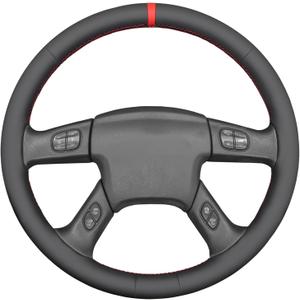 MEWANT Steering Wheel Cover for Chevy Silverado 1500/2500 / 3500 2003-2006 / Silverado 1500 2500HD 3500 Classic/Trailblazer Hand-Stitched Microfiber Leather Steering Wheel Wrap (Red Stripe + Red Thread)