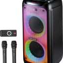 GKD80 Karaoke Machine for Adults with 2 Wireless UHF Microphone, 600W Peak Bluetooth Speaker with Dual 8'' Subwoofers, Portable Party Speaker with RC/Wheels for Singing/Outdoor Events/Speaking