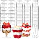 300 Pcs Mini Plastic Dessert Cups with Spoons | Serves 150 | 5 OZ Goblets and Square Dessert Shooters | Small Valentine's Day Party Serving Cups for Parfait, Appetizers, Dessert Shot Glasses Set