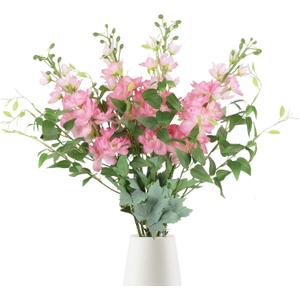 8PCS Pink Artificial Delphinium Flowers with Clematis Greenery Long Stem Artificial Flowers for Tall Vase for Home Wedding Floral Arrangement Centerpiece Table Decor (Pink)