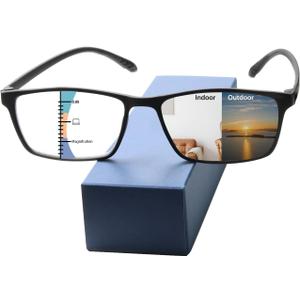 Photochromic Multifocus Reading Glasses For Men WomenPremium Progressive Transition Sunglasses Anti UV/Blue Light (Black)