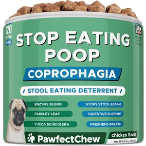 No Poo Chews for Dogs - Coprophagia & Stool Eating Deterrent with Probiotics, Digestive Enzymes & Breath Aid Support - Stop Dog Poop Eating - Made in USA - 120 Soft Chews, 05/2027