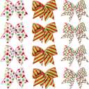 12 Pcs Wave Stripe Christmas Bows, 5 Inch Red Green Dots Bow for Christmas Tree Topper, Ornaments for Tree Home Coquette Room Birthday Party Front Door Wedding Holiday Decor