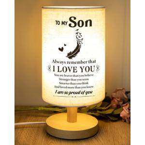Gifts for Son for Fathers Day from Mom Dad- Fabric Wooden Desk Lamp for Bedroom Living Room for Son Adult Graduation Season Gifts, Birthday Gifts, Back to School Gifts (Son01)