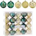Christmas Tree Decoration Ball Set - 20 Pieces of shatterproof Multi-Colored Christmas Tree Decorations, 2.36 inches Hanging Balls, Festive Party use (Golden+Green)