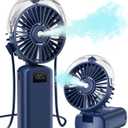 Gaiatop Portable Misting Fan, 180 Foldable Handheld, 3 Speeds USB Rechargeable, Spray Water Mist with LED Digital Display, Personal Cooling Mini Hand Fans for Travel, Concert, Outdoor, Navy Blue