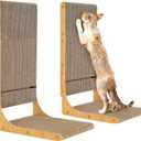 EHEYCIGA 2-Pack Cat Scratcher, 25.6 Inch L-Shaped Cardboard Scratch Pad for Indoor Cats, Vertical Cat Scratching Board with Ball Toy, Furniture Protector, Reversible Design for Double Life, Large (Brown)