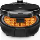 Chefman Anti-Overflow Belgian Waffle Maker w/Shade Selector, Temperature Control, Mess Free Moat, Round Iron w/Nonstick Plates & Cool Touch Handle, Measuring Cup Included, Black