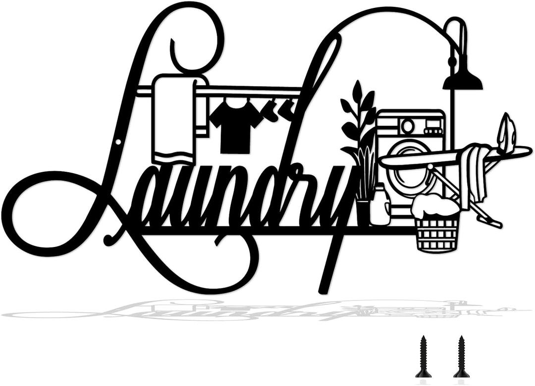 Laundry Room Wall Decor, Farmhouse Funny Laundry Metal Sign for Laundry Room Shelf Wall Art（Black 15 X 8.5in）