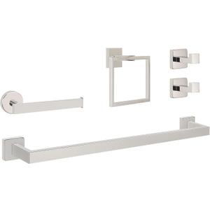 NearMoon 5 Pieces Bathroom Hardware Set 304 Stainless Steel, Square Towel Rack Kit - 24" Towel Rod + Towel Ring + Toilet Paper Holder + 2 Robe Hooks, Wall Mounted Bath Accessories (Chrome Finish)