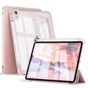 KENKE Case for iPad (A16) 11th 11-Inch 2025/iPad 10th Generation 10.9-Inch 2022, Trifold Stand Slim Thin Transparent Clear Protective Cover with Pencil Holder & Soft TPU, Auto Wake/Sleep, Pink