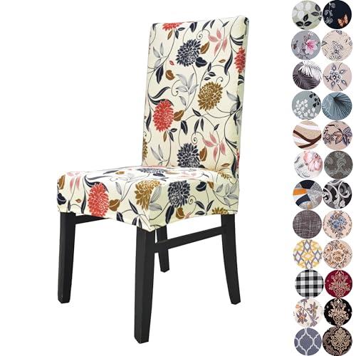 Lalluxy Stretchy Parson Chair Slipcovers for Dining Room Chair seat Covers Chair Protectors for Party Pet Protection Universal Fit Soft Polyester (Set of 2, Orange Flowers)