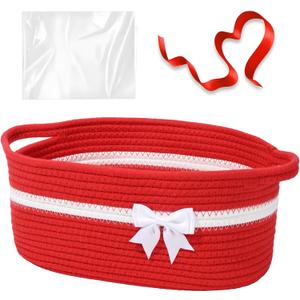 Baskets for Gifts Empty, Easter Basket for kids, Bow Basket for Gifts, 12" x 8" x 5" Small Baskets with Gift Bag and Ribbon for Organizing, Birthday, Baby Shower (Red)