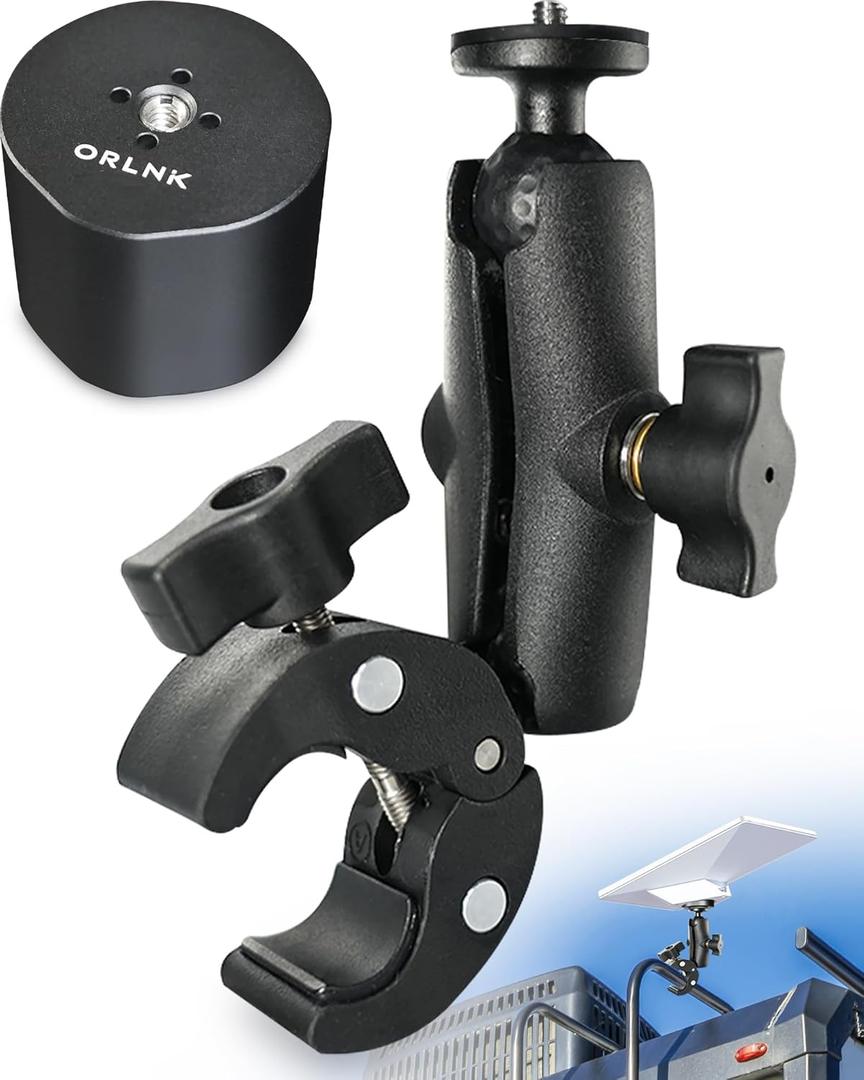 [New Version] Starlink Mini Mount (Easy-to-Tighten Heavy-Duty) Ladder Roof Rail Pole for RV Camper Boat Guardrails, with Adjustable Clamp, New Adapter ORLN'K SE