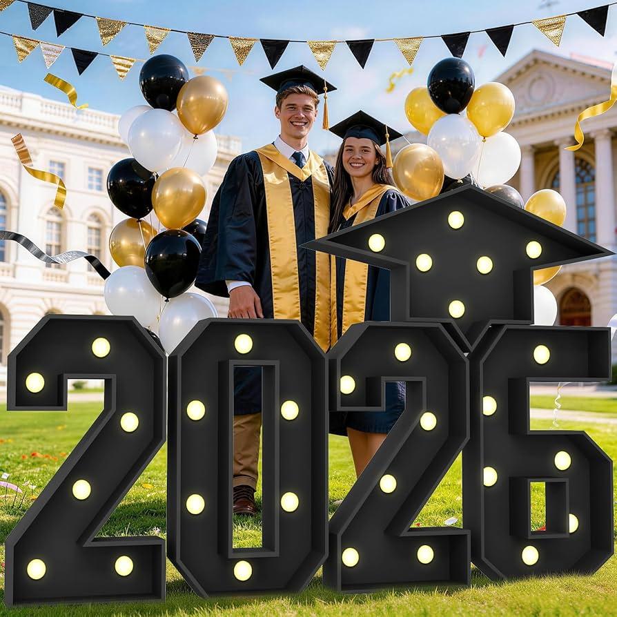 Froova 2026 Light Up Numbers Marquee 3FT for Graduation Decorations Graduation Cap Black Large Mosaic Number Lights Sign Cardboard Pre-Cut Frame for Class of 2026 High School College Grad Party