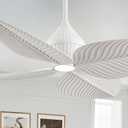 52" Tropical Ceiling Fans with Lights, Indoor Palm Leaf Ceiling Fan with Light and Remote for Living Room Bedroom, ABS Blades, Dimmable LED Lights, 6 Speeds, Adjustable Height-White