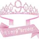 Canitor Birthday Decorations for Girls - Crown Tiara Sash Set and Headband Gift (9 Years Old)