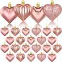 36Pcs Valentines Day Decor Heart Ornaments Rose Gold Heart Shaped Baubles Ornaments for Valentine's Day Hanging Decorations or Wedding Anniversary Party Supplies Home Tree Decorations (4 Styles)
