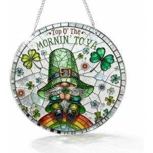 Irish Leprechaun Greeting Decor, Top O The Mornin Shamrock Acrylic Hanging, St. Patricks Day Whimsical Home Decoration Indoor Outdoor, Fun Gift for Friends Family