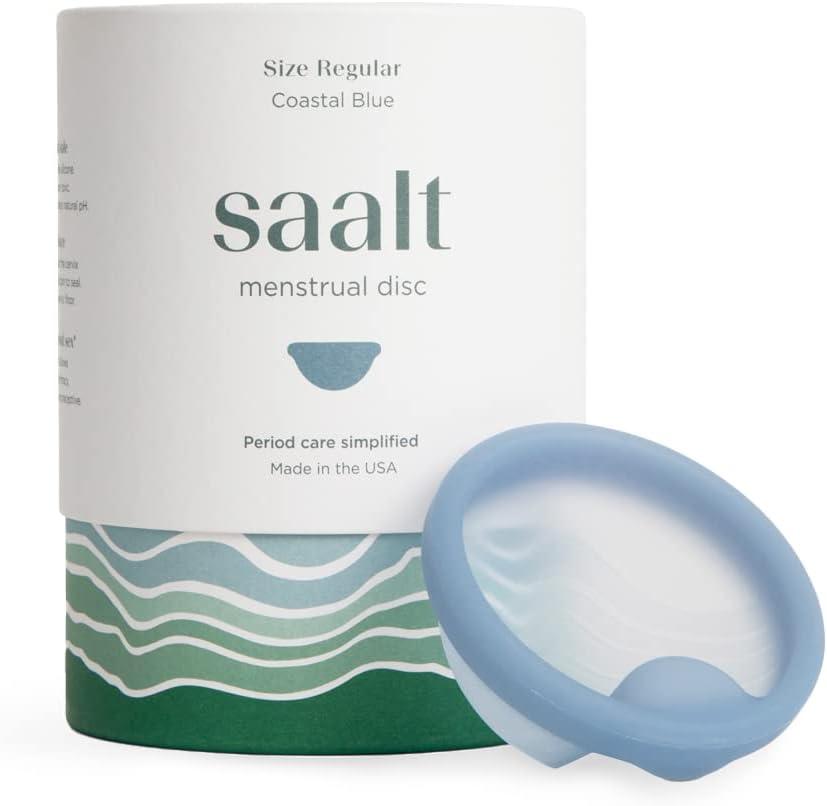 Saalt Menstrual Disc - Soft, Flexible, Reusable Medical-Grade Silicone - Wear 12 Hours - Removal Notch - Two Sizes - Menstrual Cup or Tampon Alternative - Made in USA - Lasts 10 Years (Blue, Regular)