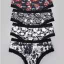 Women's 4 Pack Halloween Graphic Lace Hipster Panties Set Low Rise Underwear Briefs (XL)