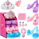 Princess Dress Up Shoes Pretend Play Jewelry Toys Set 3 Pairs of Shoes with Tiara Earrings Necklaces Ring Role Play Set for Little Girls Aged 3-6 Years Old