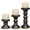 Candle Holder for Pillar Candle Set of 3, Farmhouse Wood Candle Holder, Rustic Wooden Candle Stand, Vintage Tall Candle Stand Decorative for Living Room, Table Centerpiece, Black Gold