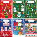 150 Pcs Winter Snowman Goodie Bags with Handles Christmas Plastic Gift Bags Bulk for Winter Party Treat Candy for Holiday Cookie Goody Gift Party Favor Supplies, 6 Styles
