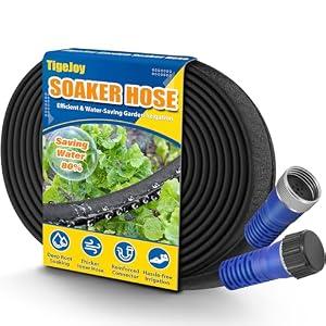 TigeJoy 25FT Flat Soaker Hose, Heavy Duty Double Layer Garden Watering Hose, Flexible Leakproof Drip Irrigation Hose for Raised Beds, Lawns & Vegetables, Save 80% Water