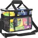 UEASE Clear Lunch Bag 20-Can with Adjustment Shouder Strap for Women/Men, Reusable Clear Lunch Box, Clear Tote Bag Stadium Approved for Work,School,Picnic,Security Check, Black