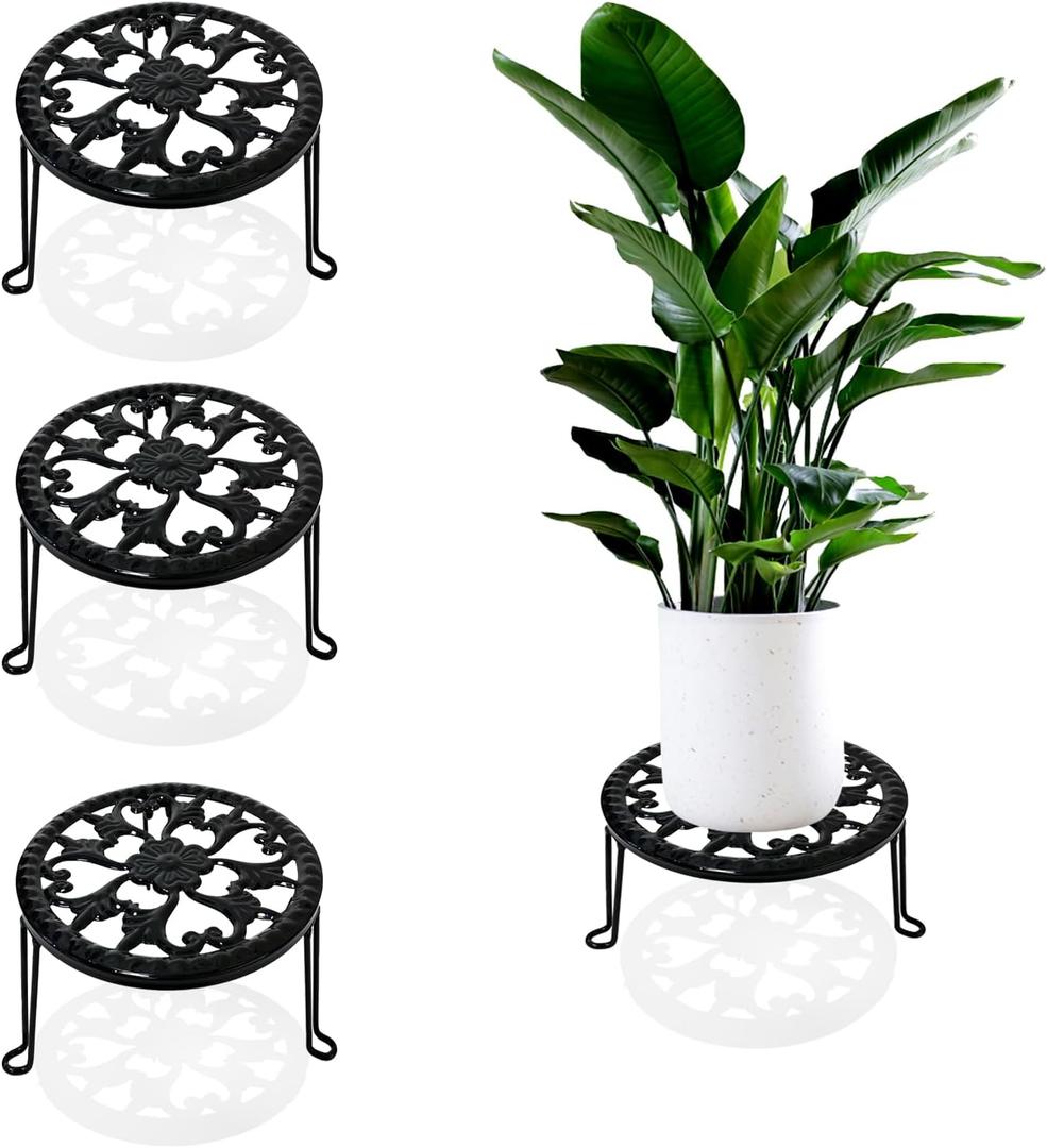 3 Pack Metal Plant Stand Indoor Outdoor, Heavy Duty Flower Pot Stands for Multiple Plants, Black Iron Plant Holder for Planters, Round Plant Shelf for Patio Garden Balcony Living Room