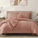 Monbix Queen Comforter Set - 7 Pieces Clay Pink Bed in a Bag Queen Bedding Sets with Comforters, All Seasons Down Alternative Comforter Bed Set with Sheets, Pillowcases & Shams