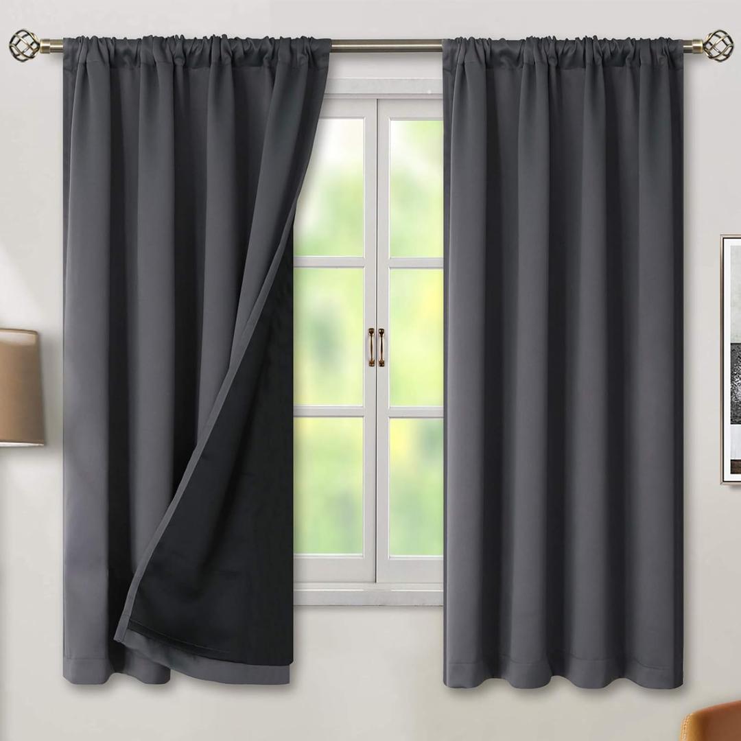 BGment Dark Grey 100% Blackout Curtains for Bedroom - Thermal Insulated Soundproof Light Blocking Dark Black Out Curtains 63 Inch Long, 2 Panels, Each 52 Inch Wide