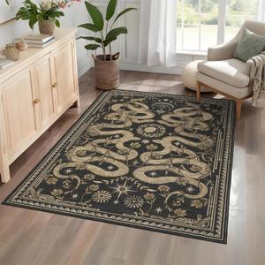 Snake 3x5 Area Rug Washable Non-Slip Dark Grey Gothic Witchy Fantasy Small Indoor Rugs for Entryway Soft Low-Pile Carpet for Kitchen Bedroom Living Room Nursery Throw Rug