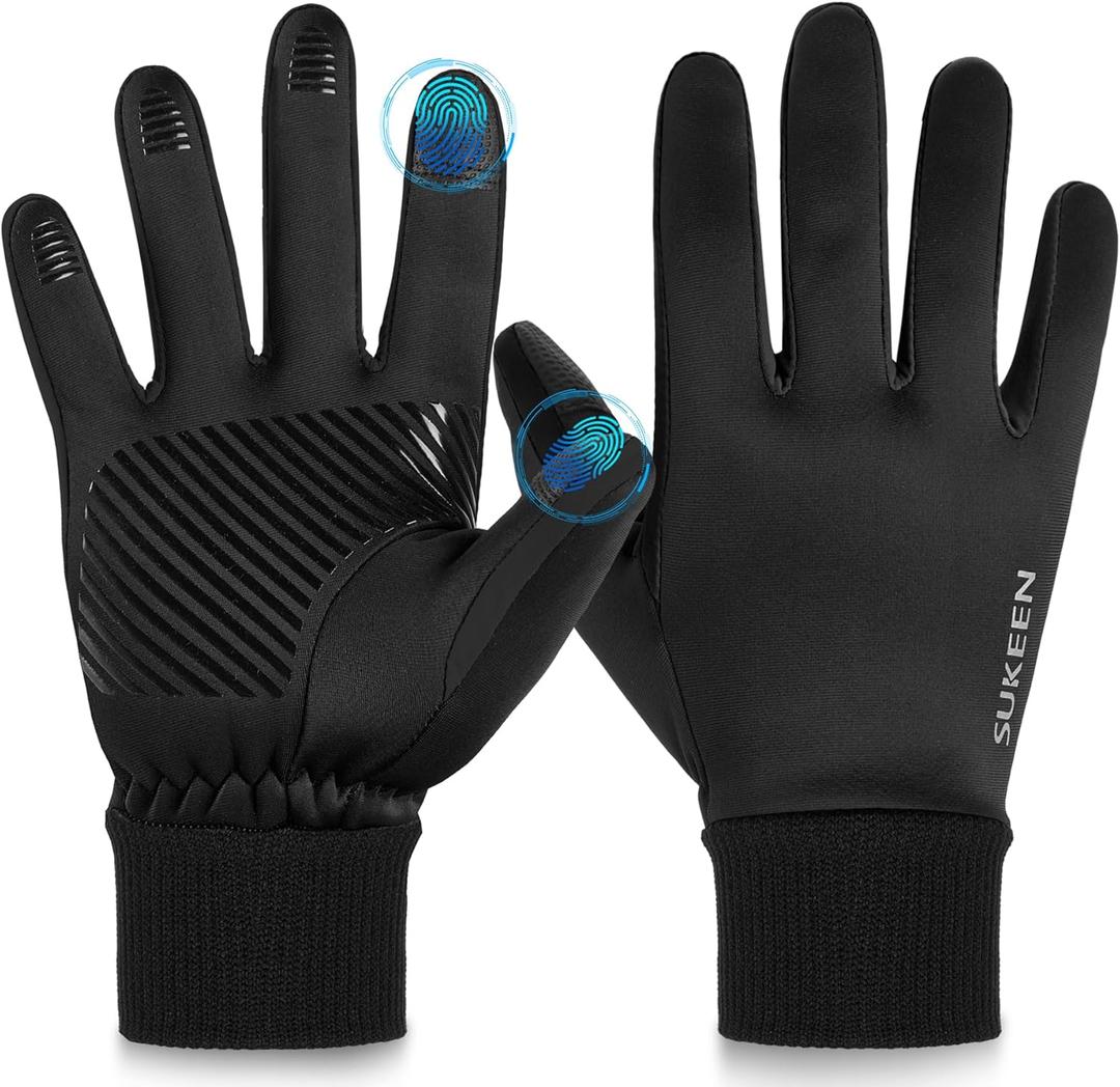 Sukeen Winter Gloves Men Women Touchscreen Anti-Slip Sports Gloves Lightweight Cold Weather Warm Gloves for Running, Cycling (Medium, Black)