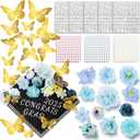 Graduation Cap Decorations Kit Included Faux Flower 3D Butterfly Rhinestone Letter Pearl Stickers for DIY Grad Cap Topper, 33 PCS (Blue)