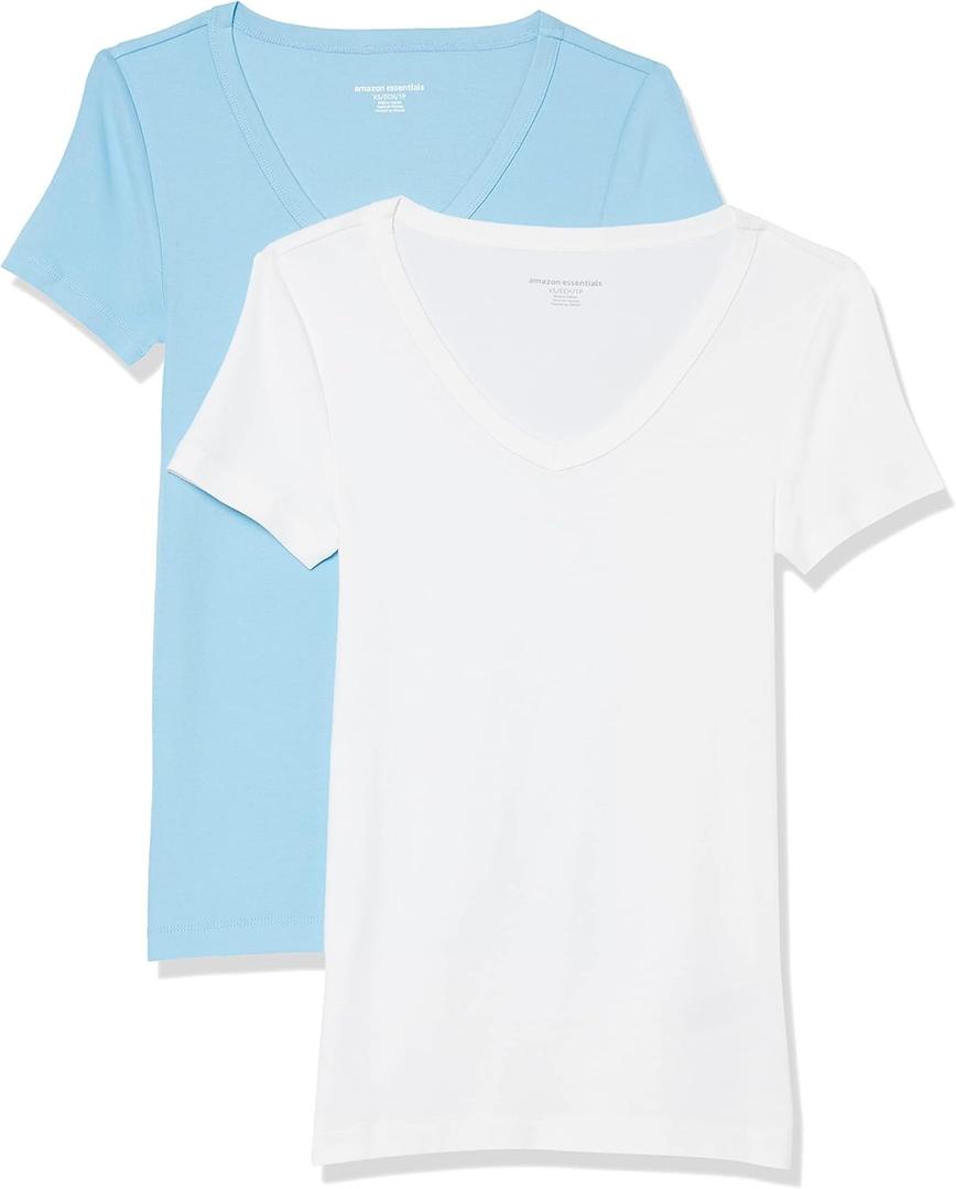 Amazon Essentials Women's Slim-Fit Short-Sleeve V-Neck T-Shirt, Pack of 2 (Large)