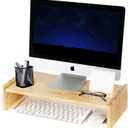 KINLINK Solid Wood Monitor Stand Riser, Monitor Riser with 2 Adjustable Height, 15.8 inch Computer Riser for Computer, iMac, PC, Printer, Computer Monitor Stand for Home & Office, Natural (light brown)