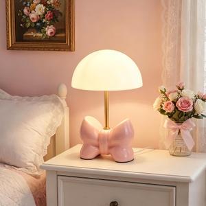 Bow Lamp - Pink Bow Lamp for Girls Room & Nursery, Small Pink Coquette Bedside Night Light, Cute Table 3-Way Dimmable Light for Bedroom Living Room Home Decor