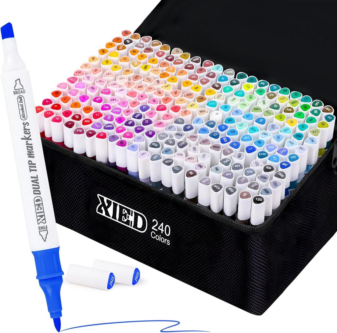 Alcohol Markers, 240 Colors Alcohol Markers, Dual Tip Markers Set for Artists, Students in Coloring & Drawing (Fine &Broad)